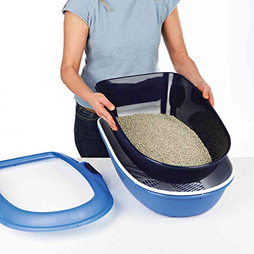 Trixie Bandeja Higiénica Arenero Gatos - Bandeja Sanitaria Gatera Arenero WC Gato Caja De Arena con Borde Berto 39 x 22 x 59 cm Azul