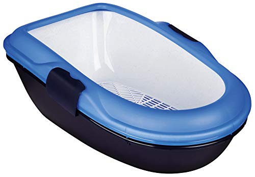 Trixie Bandeja Higiénica Arenero Gatos - Bandeja Sanitaria Gatera Arenero WC Gato Caja De Arena con Borde Berto 39 x 22 x 59 cm Azul