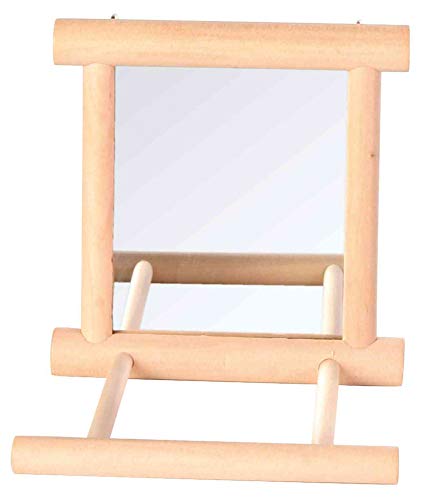 Trixie pájaro espejo con marco de madera/2 Aterrizaje perchas, 9 x 9 cm