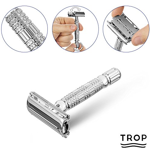 TROP maquinilla de afeitar con 4 cuchillas de repuesto, incluye estuche, acabado cromado – maquinilla de afeitar masculina/afeitadora/maquinilla de afeitar unisex