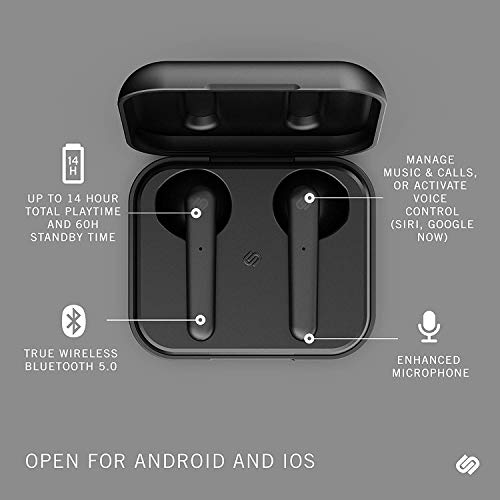 True Wireless Auriculares Urbanista Stockholm 14H de Duración Bluethooth 5.0 con Estuche de Carga, Controles Táctiles y Cascos con Micro Dual Compatible con Android e iOS - Payaso Oscuro