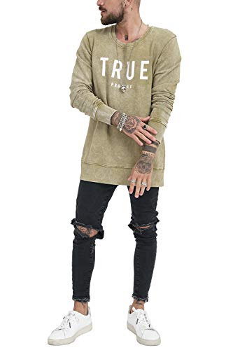 trueprodigy Casual Hombre Marca Sudadera con impresión de Logotipo Estampada Ropa Retro Vintage Rock Vestir Moda Manga Larga Slim Fit Designer Fashion Sueter Hoodie, Colores:Khaki, Tamaño:L