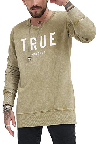 trueprodigy Casual Hombre Marca Sudadera con impresión de Logotipo Estampada Ropa Retro Vintage Rock Vestir Moda Manga Larga Slim Fit Designer Fashion Sueter Hoodie, Colores:Khaki, Tamaño:L