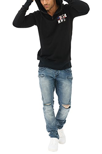 trueprodigy Casual Hombre Marca Sudadera con impresión Estampada Ropa Retro Vintage Rock Vestir Moda con Capucha Manga Larga Slim Fit Designer Fashion Sudadera Hoodie, Colores:Black, Tamaño:S