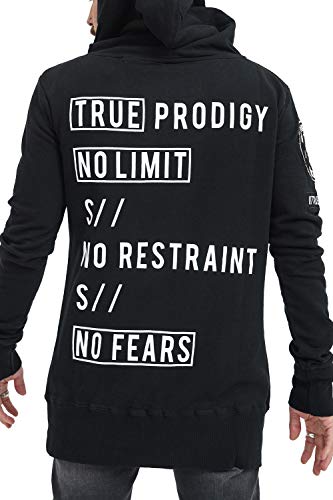 trueprodigy Casual Hombre Marca Sudadera Zip con impresión Estampada Ropa Retro Vintage Rock Vestir Moda con Capucha Manga Larga Slim fit Designer Sudadera Hoodie, Colores:Black, Tamaño:L