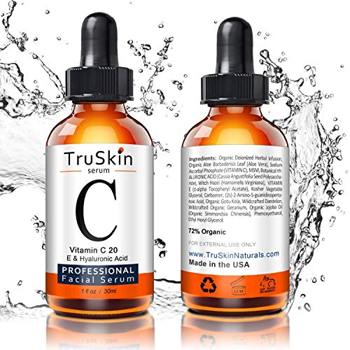 TruSkin Naturals - Sérum de vitamina C para el rostro, sérum facial orgánico antienvejecimiento con ácido hialurónico. Envase de 30 ml