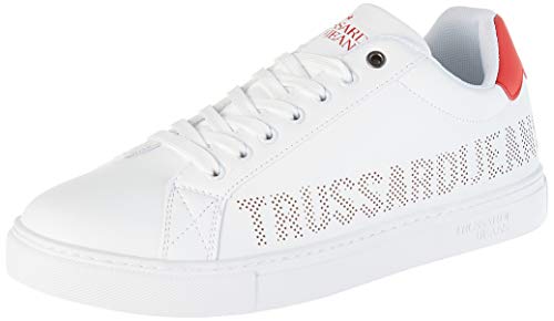 Trussardi Jeans Sneaker ECOLEATHER Perforated, Oxford Plano para Hombre, W704, 42 EU