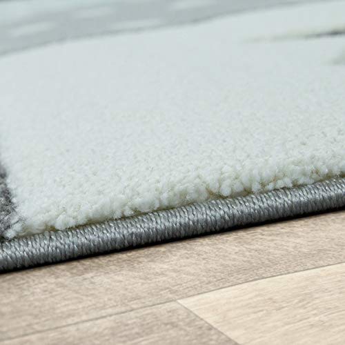 TT Home Alfombra Infantil Juego Cuadros Estrellas Luna Pastel Turquesa Blanco Gris, Größe:Ø 120 cm Redondo