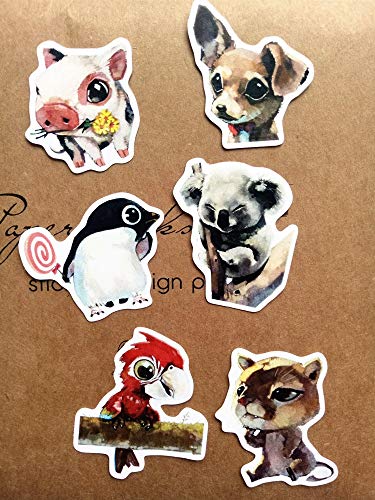 TTBH Kawaii Animal Sticker, Cute Dogs/Parrots/Cats/Buffalo Panda Animals with Big Eyes of Decoration Stationery Stickers 24Pcs