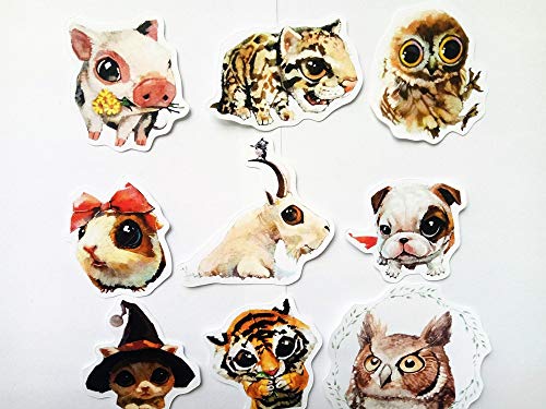 TTBH Kawaii Animal Sticker, Cute Dogs/Parrots/Cats/Buffalo Panda Animals with Big Eyes of Decoration Stationery Stickers 24Pcs