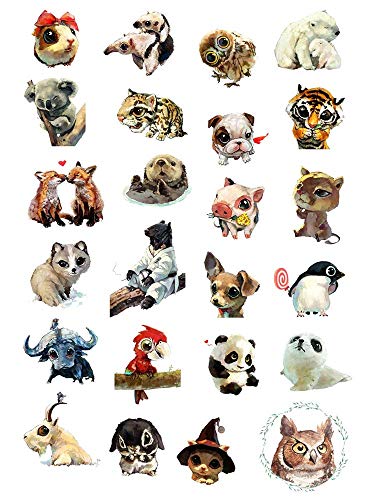 TTBH Kawaii Animal Sticker, Cute Dogs/Parrots/Cats/Buffalo Panda Animals with Big Eyes of Decoration Stationery Stickers 24Pcs