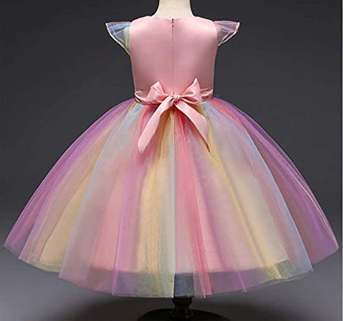 TTYAOVO Chicas Unicornio Fancy Vestido Princesa Flor Desfile de Niños Vestidos sin Mangas Volantes Vestido de Fiesta Talla 4-5 Años Rosado