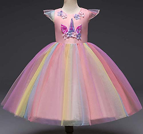 TTYAOVO Chicas Unicornio Fancy Vestido Princesa Flor Desfile de Niños Vestidos sin Mangas Volantes Vestido de Fiesta Talla 4-5 Años Rosado