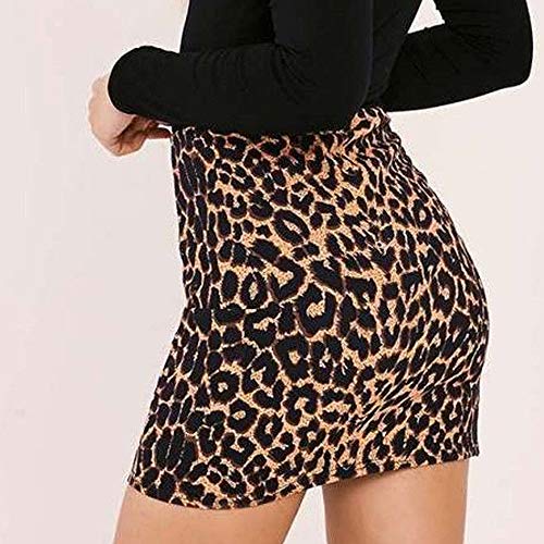 TUDUZ Falda Estampada De Leopardo para Mujer Minifalda LáPiz Bodycon Hip Falda UniformeEnaguasMicrofibra (Marrón, L)