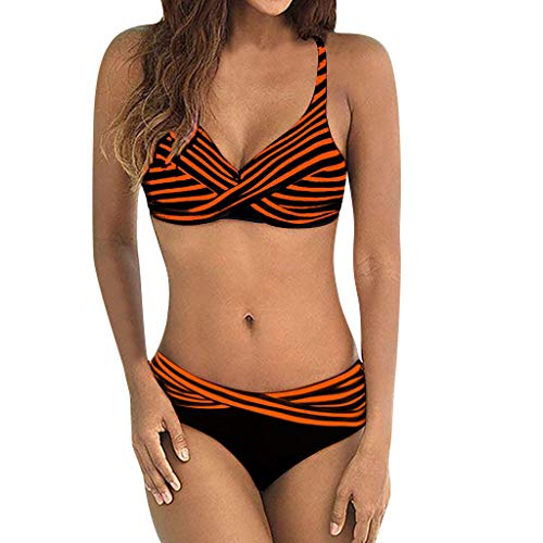 TUDUZ Mujer Bikini Cruzado A Rayas De Ankini De Dos Piezas Tankinis Ropa De Playa Traje De Baño (Naranja, XXL)
