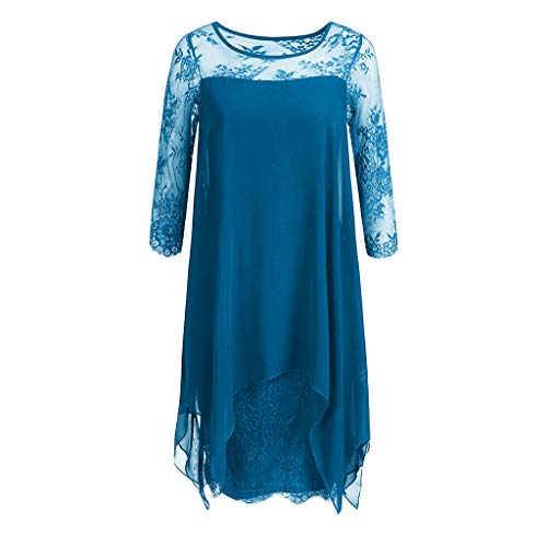 TUDUZ Mujer Vestido Verano Mini Vestido Sexy Nuevo Vestido de Encaje Superpuesto de Gasa de Gran Tamaño S-5XL (A-Mezclilla Azul, L)