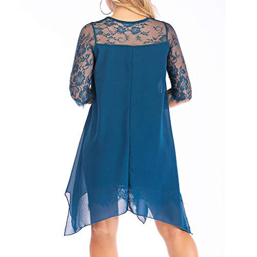 TUDUZ Mujer Vestido Verano Mini Vestido Sexy Nuevo Vestido de Encaje Superpuesto de Gasa de Gran Tamaño S-5XL (A-Mezclilla Azul, L)