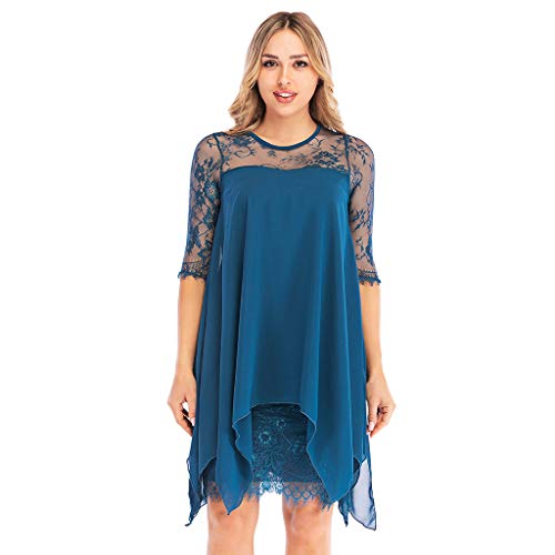 TUDUZ Mujer Vestido Verano Mini Vestido Sexy Nuevo Vestido de Encaje Superpuesto de Gasa de Gran Tamaño S-5XL (A-Mezclilla Azul, L)