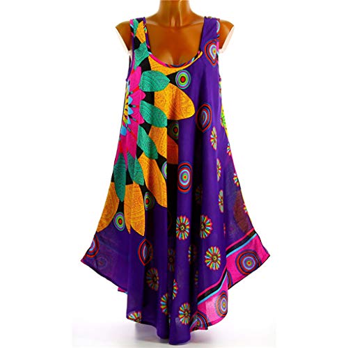 TUDUZ Vestido Mujer Sin Mangas Blusas De Gasa con Estampado De Camiseta Boho Tamaño Grande S-5XL (Púrpura, M)
