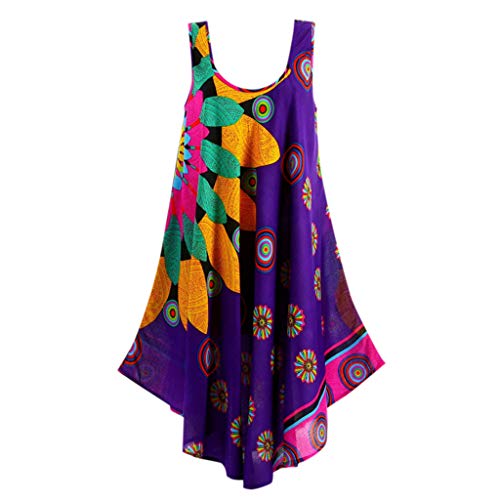 TUDUZ Vestido Mujer Sin Mangas Blusas De Gasa con Estampado De Camiseta Boho Tamaño Grande S-5XL (Púrpura, M)
