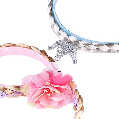 Tumao 2 piezas La Peluca Trenza Princesa Diadema de Rapunzel Vestir Accesorios Niñas de Rapunzel Peluca Trenzas de los Niños Regalo para la Fiesta de Cumpleaños Cosplay (oro y blanco)