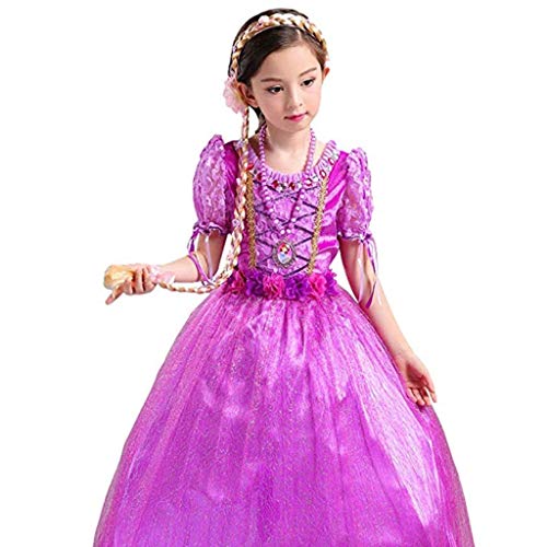 Tumao 2 piezas La Peluca Trenza Princesa Diadema de Rapunzel Vestir Accesorios Niñas de Rapunzel Peluca Trenzas de los Niños Regalo para la Fiesta de Cumpleaños Cosplay (oro y blanco)