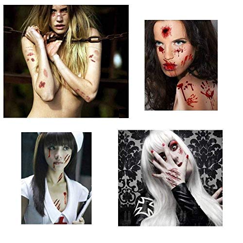 Tuopuda 20 hojas Halloween Zombie Cicatrices Tatuajes Pegatinas con Falso Scab Sangre Especial Fx Costume Maquillaje Props Tatuajes Temporales (20 patrones diferentes*1)