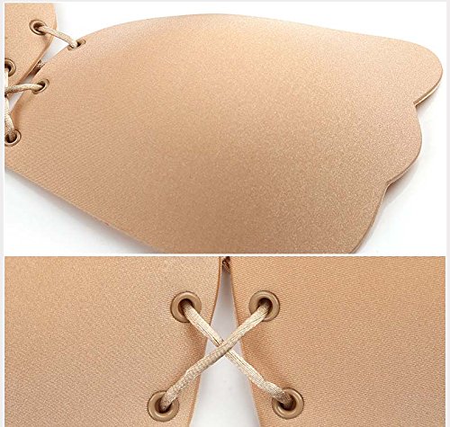 Tuopuda Sujetador Adhesivo de Silicona Reutilizable para Mujer sin Tirantes Invisible Push up sin Mujer Espalda con Cordones entrecruzados (C, Beige 1 Par)