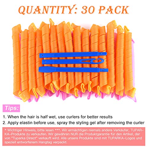 TUPARKA 30 Pcs Rulos para el Pelo, Rizos Espirales Kit, Rulos para el Cabello Sin Rizador para Pelo Largo, Mediano y Corto