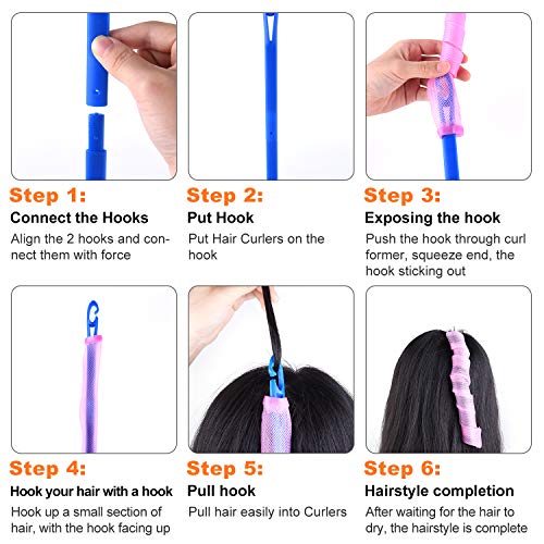 TUPARKA 30 Pcs Rulos para el Pelo, Rizos Espirales Kit, Rulos para el Cabello Sin Rizador para Pelo Largo, Mediano y Corto