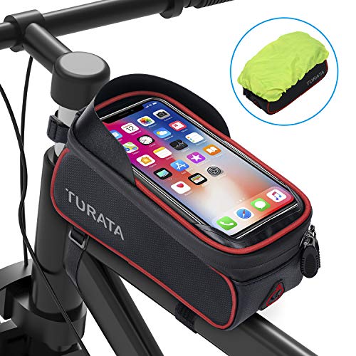 TURATA Bolsas de Bicicleta, Bolsa Impermeable para Bicicleta, Bolsa Táctil de Tubo Superior Delantero con Orificio para Auriculares para Teléfono Inteligente por Debajo de 6,5 Pulgadas (Rojo)