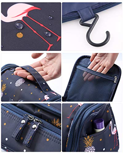 Tuscall Bolsas de Aseo Neceser de Viaje para Mujeres - Neceser para Colgar con Gancho para Hogar Vacaciones Viaje de Negocios Equipaje (Azul Flamingo)