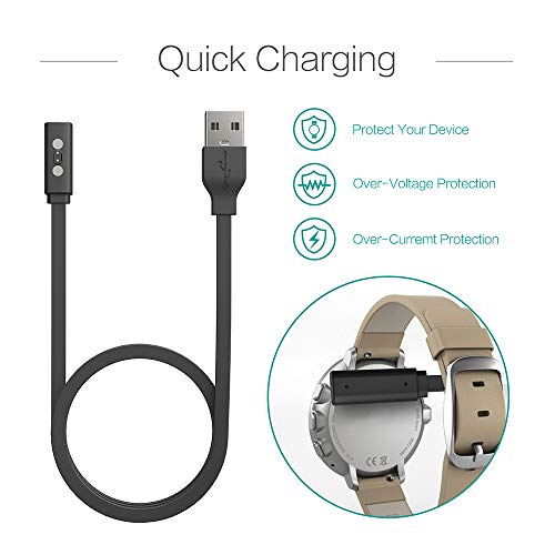 TUSITA Cargador para Pebble Time,Time Steel,Time Round,Pebble 2+,Pebble 2SE - Cable de Carga USB 100cm Pinza de la Base - Reloj Inteligente Accesorios (1-Pack)