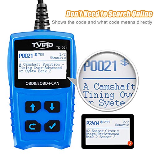 Tvird OBD2 Auto Diagnóstico,OBD II Escáner Motor Detector de Fallas Eliminar Códigos Error,Adecuado para Coche con Modo OBD2 / EOBD/Can e Interfaz OBDII de 16 Pin, Detección de Estado de Batería