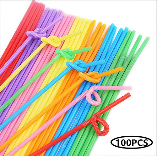Tweal Pajitas de Plástico,100 PCS Pajitas de Plástico Desechables Flexibles para Bar de Fiesta,Cumpleaños,Celebraciones,Bodas