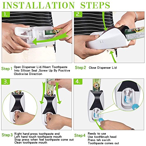 Txyk a Prueba de Polvo automático dispensador de Pasta de Dientes Titular de Cepillo de Dientes Pasta de Dientes Kit de exprimidor - Negro