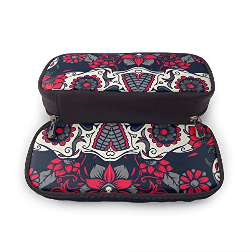 TYHYT estuche Pink Sugar Skull Flowers Leather Pencil Case for Adults and Students,Pen Case Makeup Pouch for Purse Zipper Pouch for Pencils Pens Markers