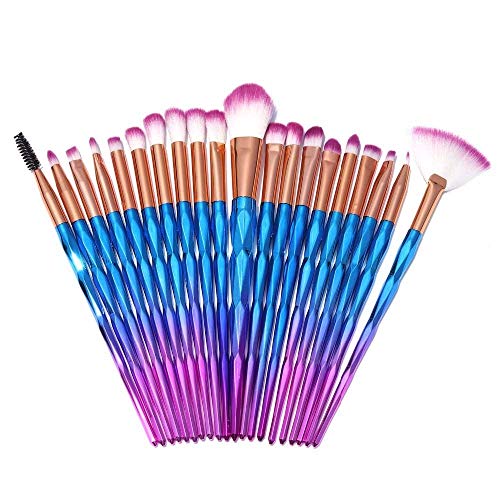 TYWZJ Accesorios para Herramientas de Maquillaje 20 Piezas con Asas de Diamante Juego de brochas de Maquillaje avanzado Polvo de Base Blush Sombra de Ojos Mixta Maquillaje d