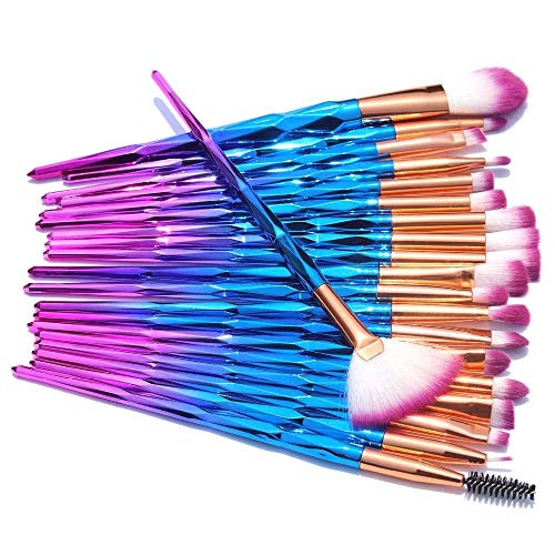 TYWZJ Accesorios para Herramientas de Maquillaje 20 Piezas con Asas de Diamante Juego de brochas de Maquillaje avanzado Polvo de Base Blush Sombra de Ojos Mixta Maquillaje d
