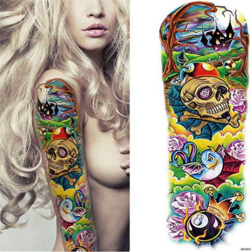 tzxdbh 3Pcs- Brazo Completo Flor Tatuajes Pegatinas Hombro Tatuaje Mangas Pintura Corporal Rosas Halloween Muerte cráneo Calabaza Alma Negro Fuego 3Pcs-