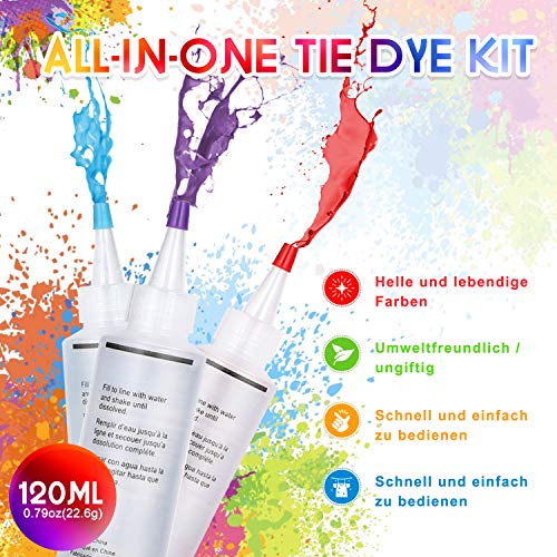 Ucradle 12 colores Tie Dye Kit, Neón Pinturas Textiles de Tela Permanentes Conjunto de Tinte Tie Tie de un Solo Paso Camisa Tela Tinte Duministros No Tóxicos Moda de Bricolaje para Niños, Adultos