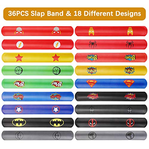 Ucradle Pulsera Bofetada, 36 Piezas superhéroe Slap Pulsera, Slap Bracelets, Snap Pulsera, Banda de Pulsera, Fiesta Juguetes de Infantil Rellenos de Bolsa de Fiesta para niños niñas