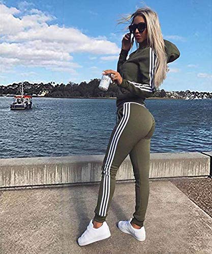 udaderas Mujer Conjunto de Chándal de Mujer Camisas Fitness Manga Larga Casual Jersey Chaqueta Hoodie&Pantalones (Verde, Small)
