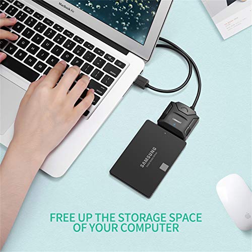 UGREEN Adaptador de USB 3.0 a SATA III con UASP, Cable SATA USB para 3,5" 2,5" HDD SDD, Lector Discos Duros, Comaptible con PC, Macbook, PS4, Xbox One, 16 TB MAX (12V Adaptador de Corriente Incluido)