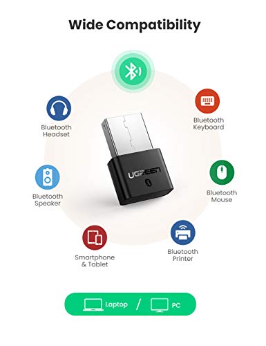 UGREEN Bluetooth USB PC, Adaptador Bluetooth para Mando PS4/Mando Xbox One S, Plug y Play Emisor Receptor con EDR y BLE Tecnología para Auricular/Altavoz/Ratón/Teclado, para Windows10/8/8.1/7/XP/Vista
