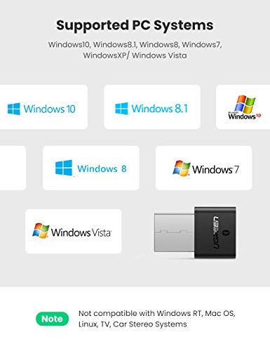 UGREEN Bluetooth USB PC, Adaptador Bluetooth para Mando PS4/Mando Xbox One S, Plug y Play Emisor Receptor con EDR y BLE Tecnología para Auricular/Altavoz/Ratón/Teclado, para Windows10/8/8.1/7/XP/Vista