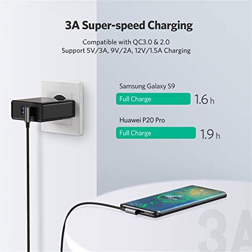 UGREEN Cable USB Tipo C 90 Grados a USB A 2.0 Cable Codo Nylon Trenzado Carga Rápida para Móvil USB C Samsung Note S20 S10 S9 A50 A70 S8, Xiaomi Redmi 9 Note 7 8 Mi 9 Mi A3 A2, BQ Aquaris X, 0,5 Metro