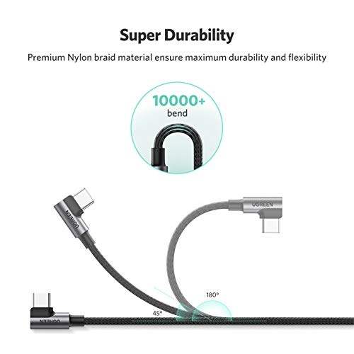 UGREEN Cable USB Tipo C 90 Grados a USB A 2.0 Cable Codo Nylon Trenzado Carga Rápida para Móvil USB C Samsung Note S20 S10 S9 A50 A70 S8, Xiaomi Redmi 9 Note 7 8 Mi 9 Mi A3 A2, BQ Aquaris X, 0,5 Metro