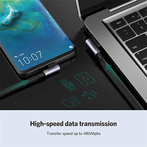 UGREEN Cable USB Tipo C 90 Grados a USB A 2.0 Cable Codo Nylon Trenzado Carga Rápida para Móvil USB C Samsung Note S20 S10 S9 A50 A70 S8, Xiaomi Redmi 9 Note 7 8 Mi 9 Mi A3 A2, BQ Aquaris X, 0,5 Metro