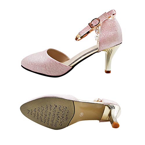 uirend Mujer Zapatos de Tacón - Correa del Tobillo Partido Sandalias Punta Puntiaguda Hebillas Bombas Frote Elegante Boda Baile Hueco Brillante Zapatos de Corte